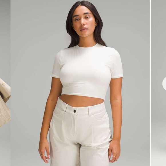 Lululemon Crewneck Cropped T-Shirt Bone Size Large - Picture 1 of 8